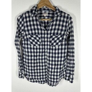 Merona Shirt Womens Medium Blue White Plaid Button Front Long Sleeve Top